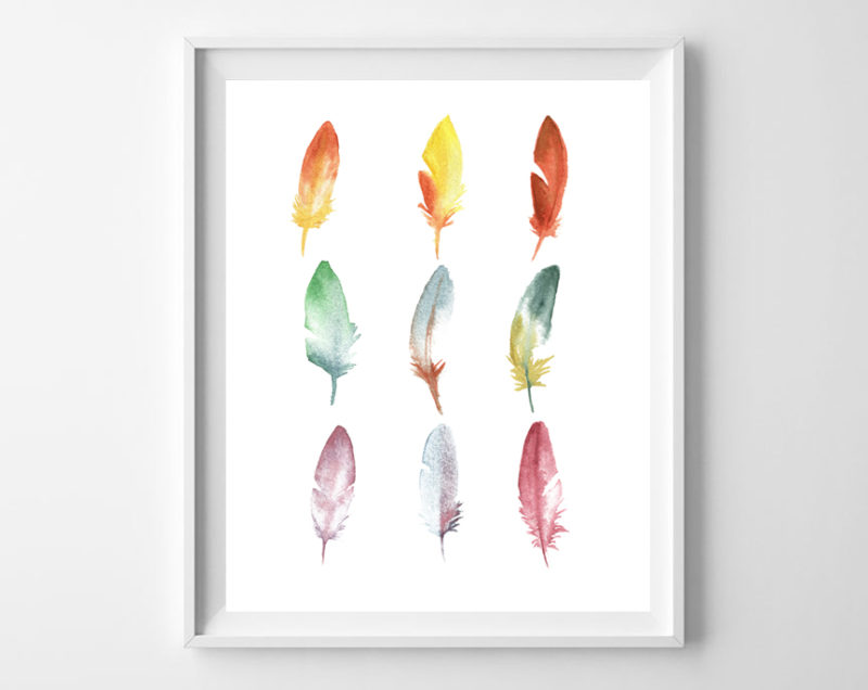 watercolor feathers free printable art - all crafty things