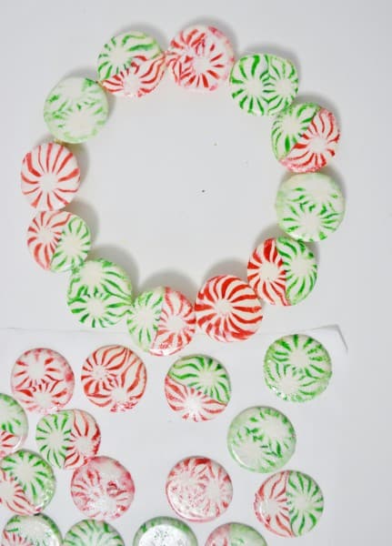 christmas wreath out of mints