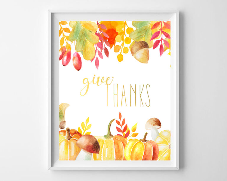 thanksgiving watercolor printable art - all crafty things