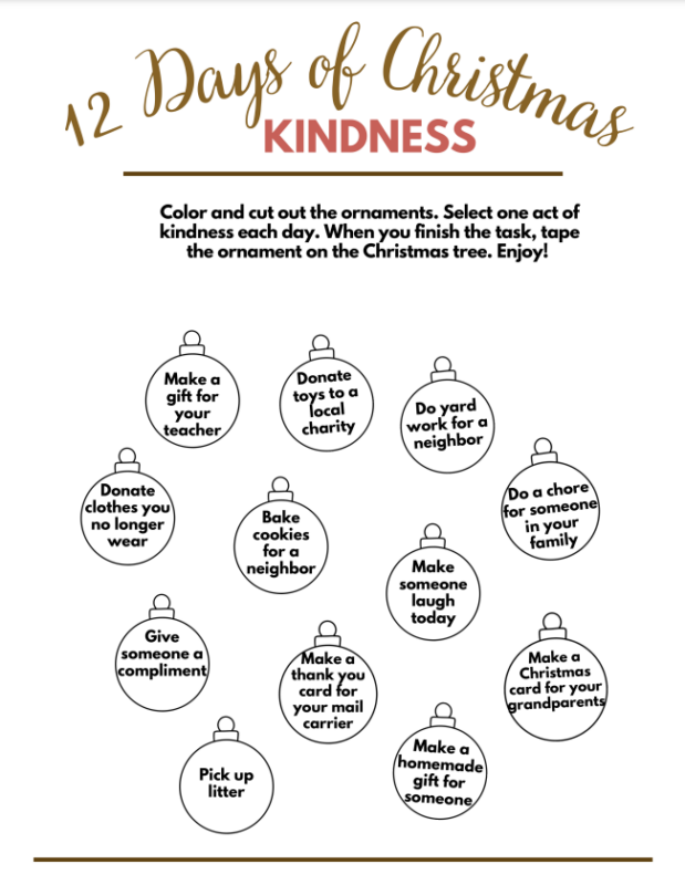 Kindness Advent Calendar Free Printable Kindness Calendar for Kids